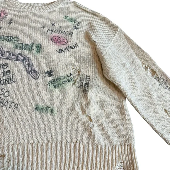 Mother The Biggie Jumper Vive Le Punk Pullover Sweater Crew Neck Stretch Medium